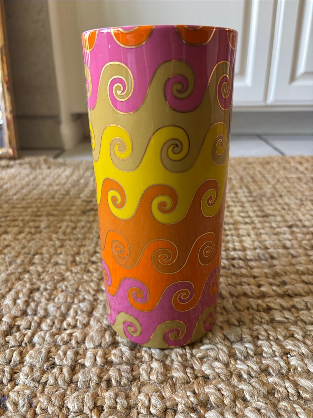 Jonathan Adler Vibrant Large Pink Orange Carnaby Waves Vase
